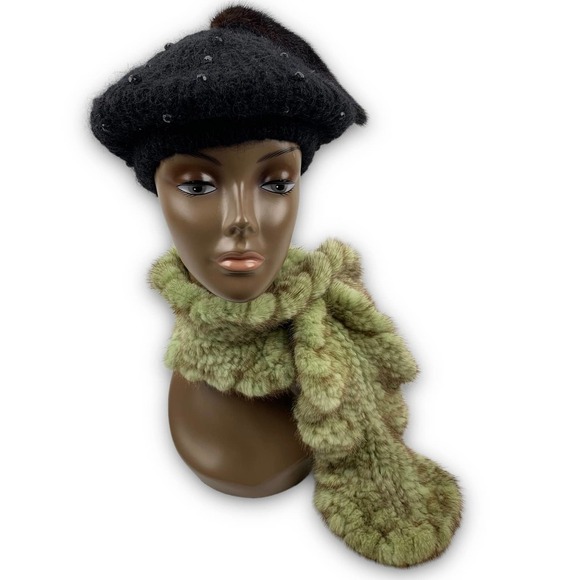 90's Parisian couture designer green mink scarf - Picture 10 of 15